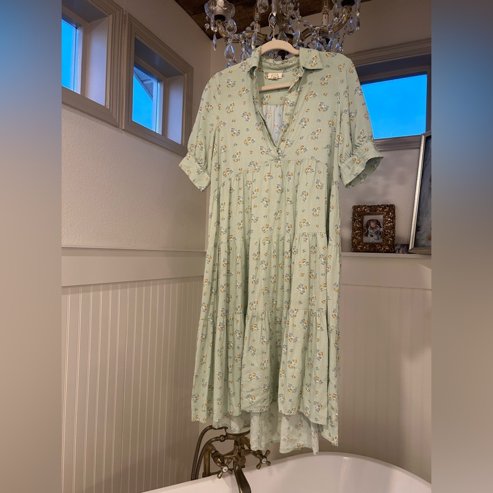Mint Green High Low button front Dress